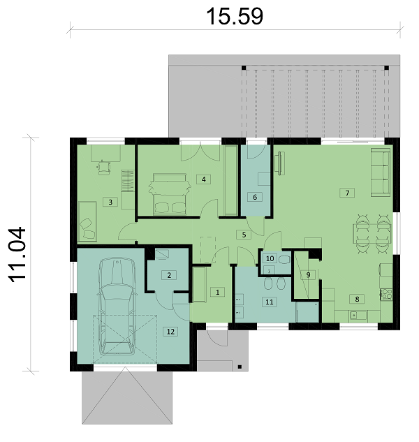 Rzut parteru POW. 128,6 m²