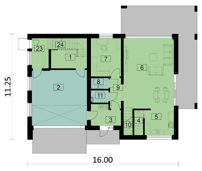 Rzut parteru: pow. użytk.: lok. A = 82,2 m2, lok. B = 9,0 m2 POW. 0,0 m²