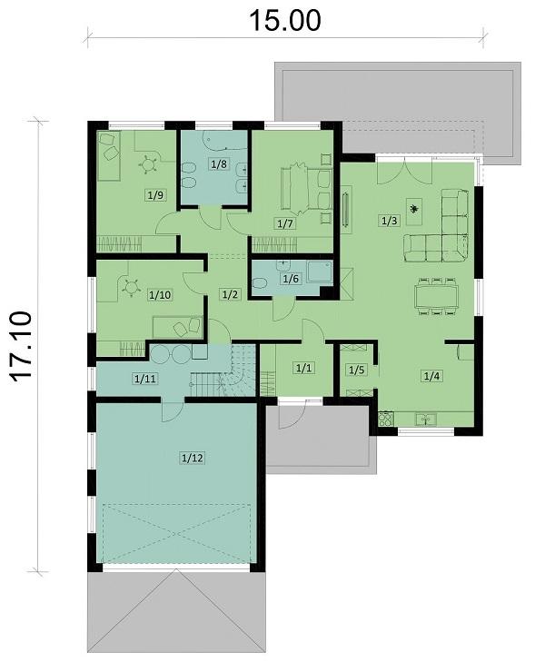 Rzut parteru POW. 168,0 m²