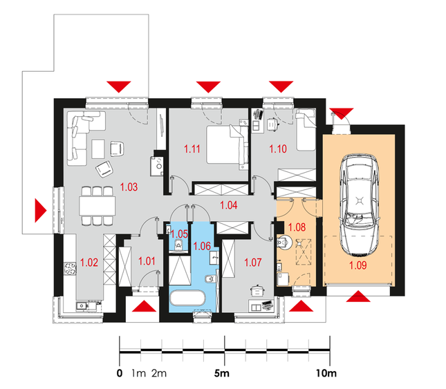 Rzut parteru POW. 124,8 m²
