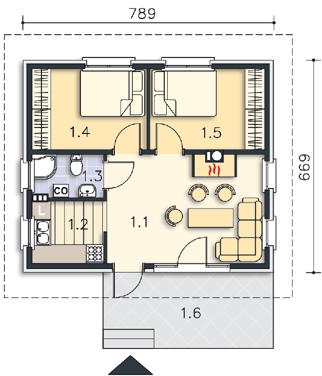 Rzut parteru POW. 42,5 m²