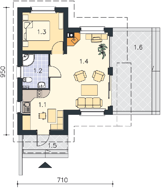 Rzut parteru POW. 43,2 m²