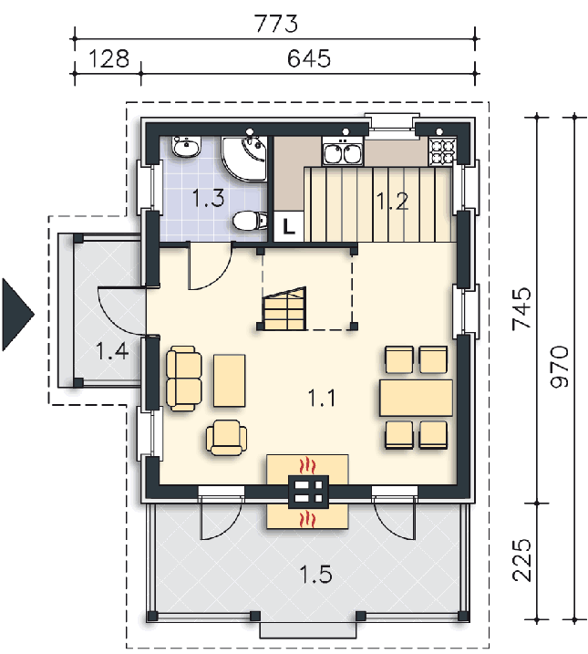 Rzut parteru POW. 37,7 m²