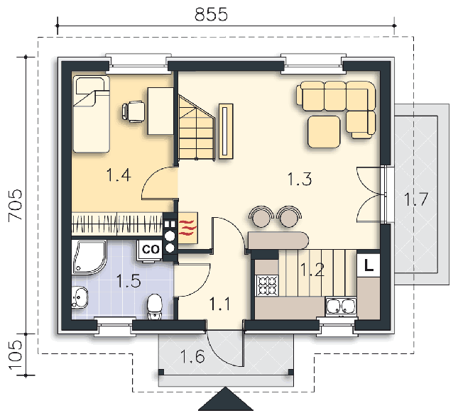 Rzut parteru POW. 47,6 m²
