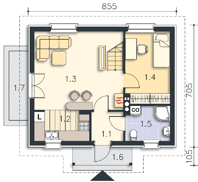 Rzut parteru lustro POW. 47,6 m²