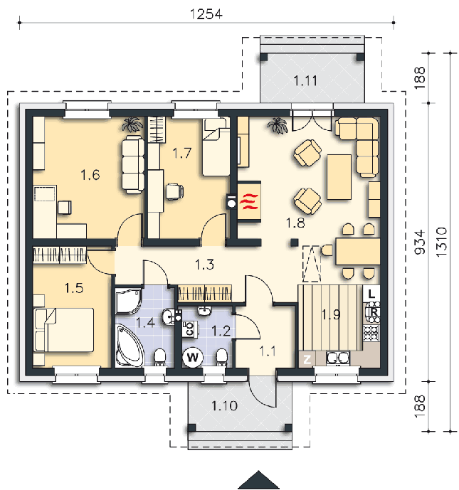 Rzut parteru POW. 92,3 m²