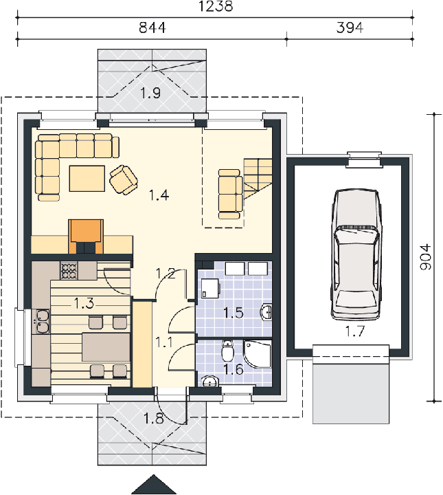 Rzut parteru POW. 77,1 m²