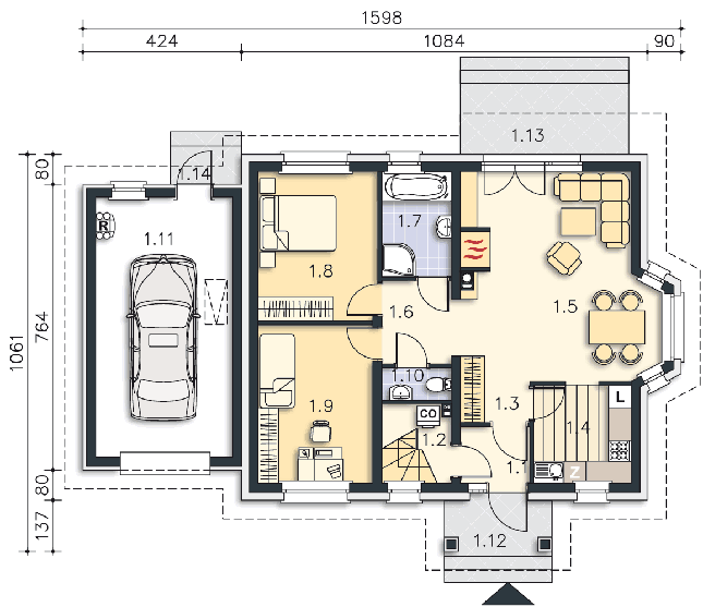 Rzut parteru POW. 104,7 m²