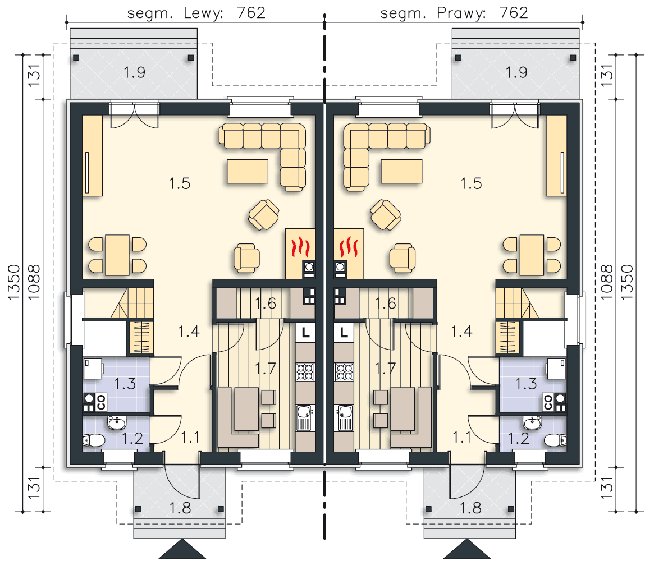 Rzut parteru POW. 62,4 m²