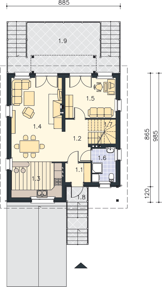 Rzut parteru POW. 63,4 m²