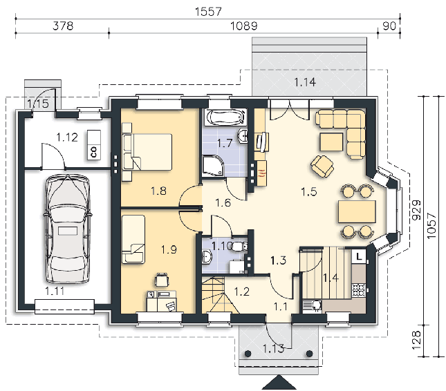 Rzut parteru POW. 105,8 m²