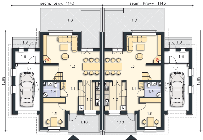 Rzut parteru POW. 87,7 m²