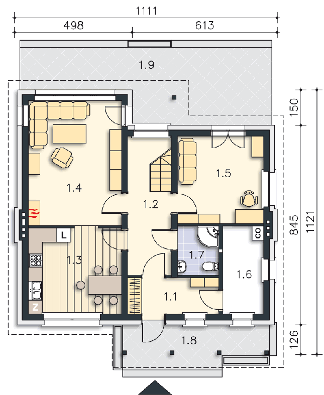 Rzut parteru POW. 75,0 m²