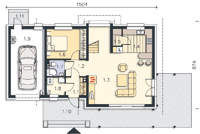 Rzut parteru lustro POW. 93,2 m²