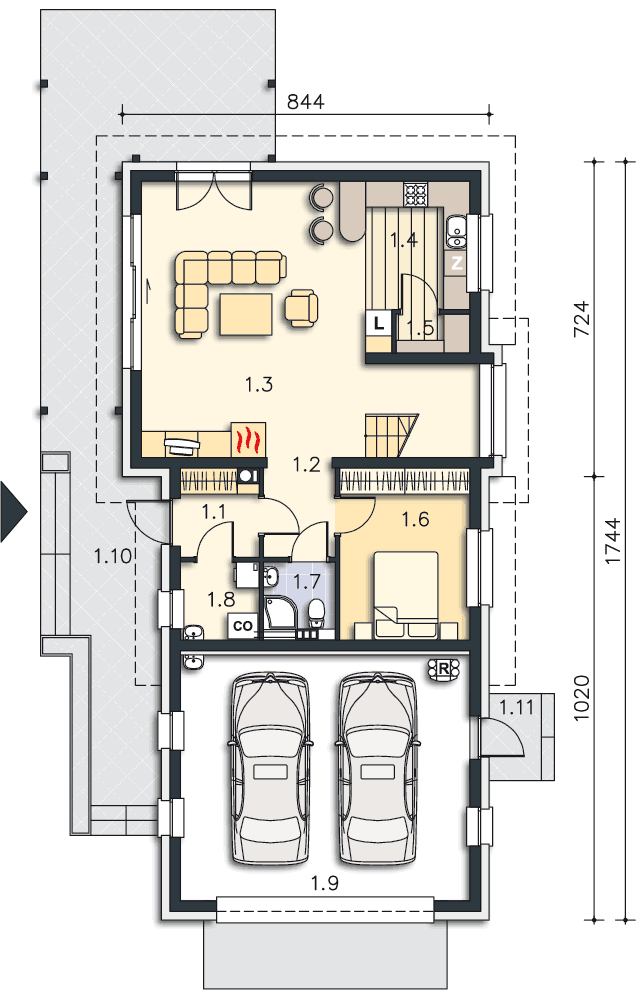 Rzut parteru POW. 109,1 m²