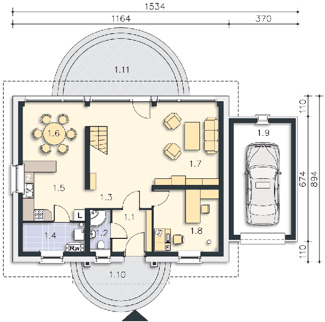 Rzut parteru POW. 97,2 m²