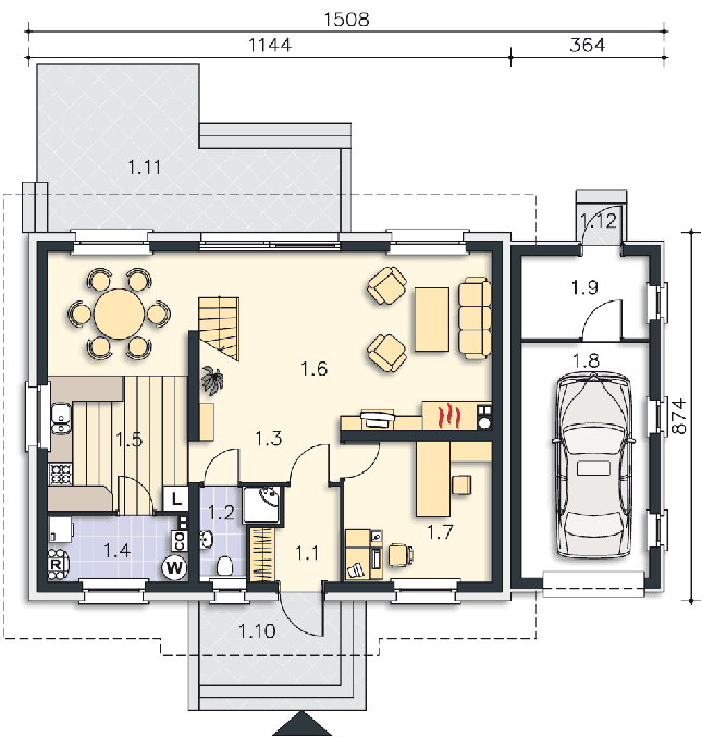 Rzut parteru POW. 100,4 m²