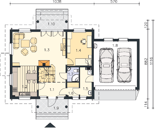 Rzut parteru POW. 107,8 m²