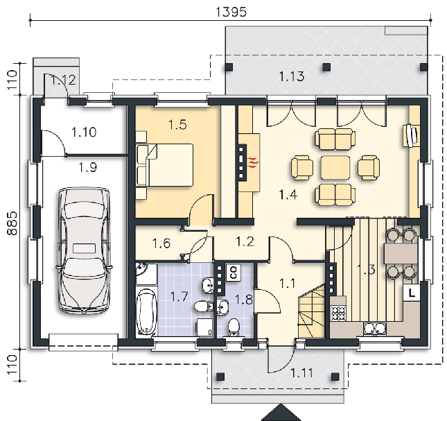 Rzut parteru POW. 98,2 m²