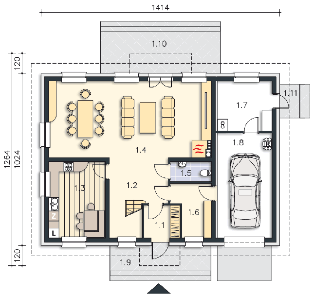Rzut parteru POW. 115,3 m²