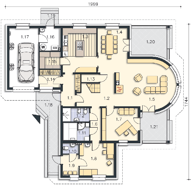 Rzut parteru POW. 176,8 m²