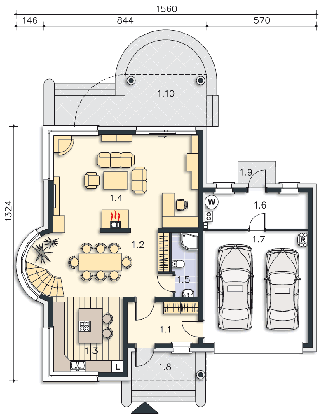 Rzut parteru POW. 129,0 m²