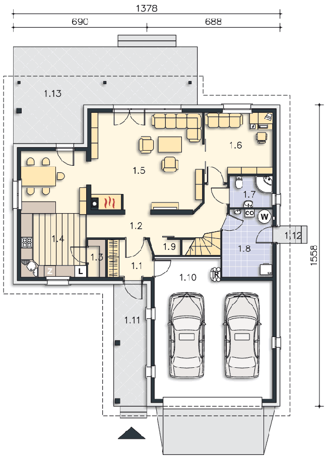 Rzut parteru POW. 133,5 m²