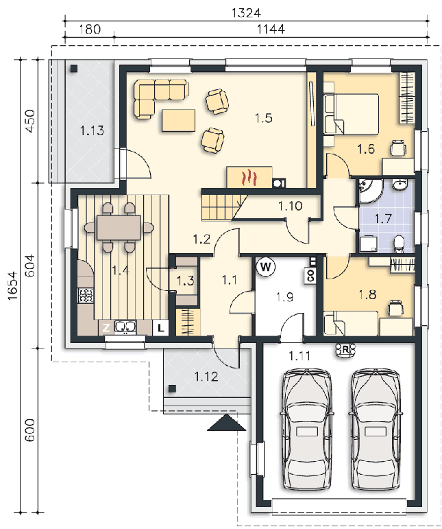 Rzut parteru POW. 136,1 m²