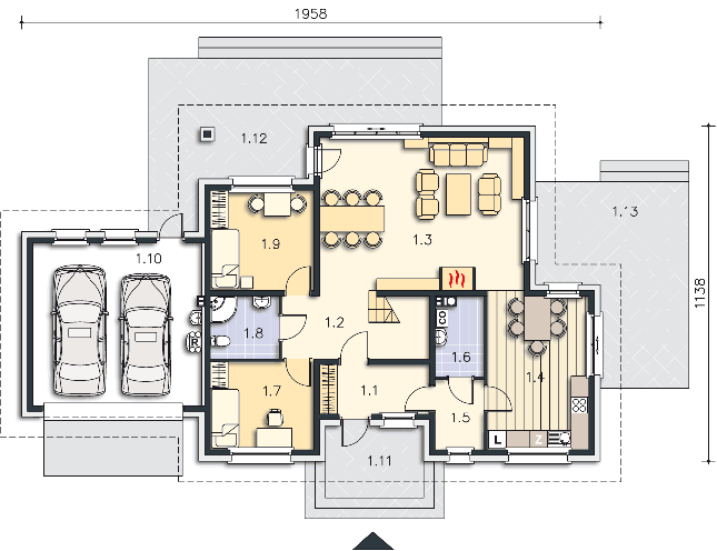 Rzut parteru POW. 137,9 m²