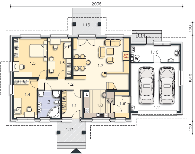 Rzut parteru POW. 163,7 m²