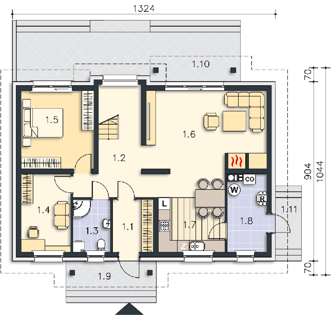 Rzut parteru POW. 94,9 m²
