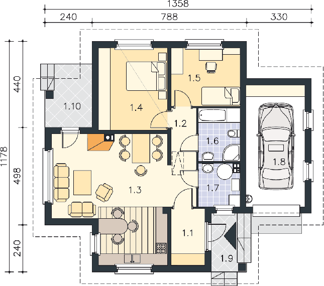 Rzut parteru POW. 99,3 m²