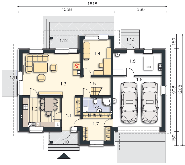 Rzut parteru POW. 123,9 m²