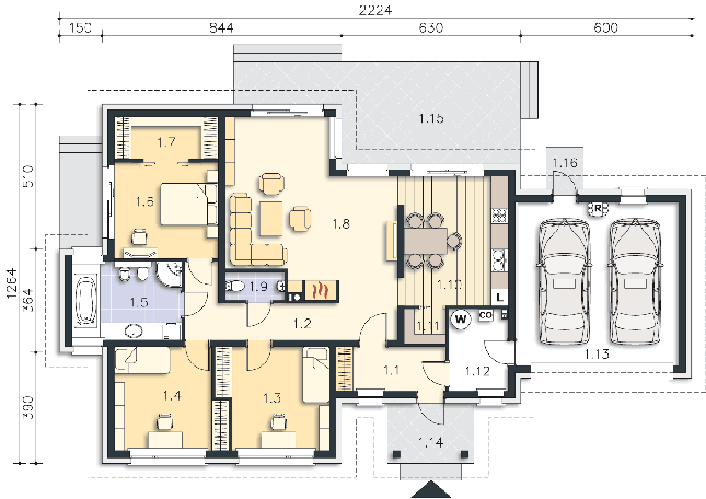 Rzut parteru POW. 163,0 m²