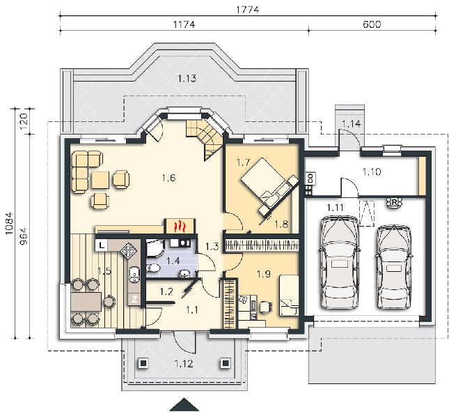 Rzut parteru POW. 134,6 m²