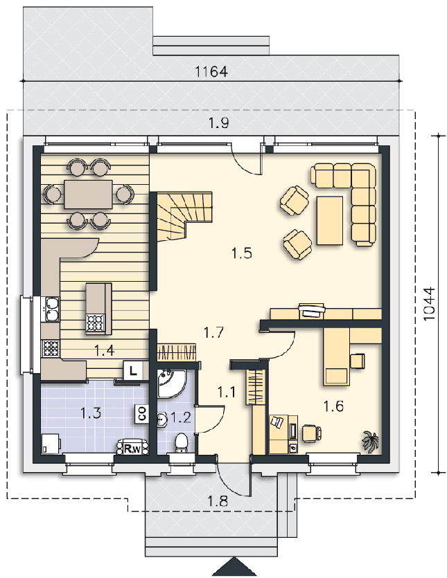 Rzut parteru POW. 93,5 m²