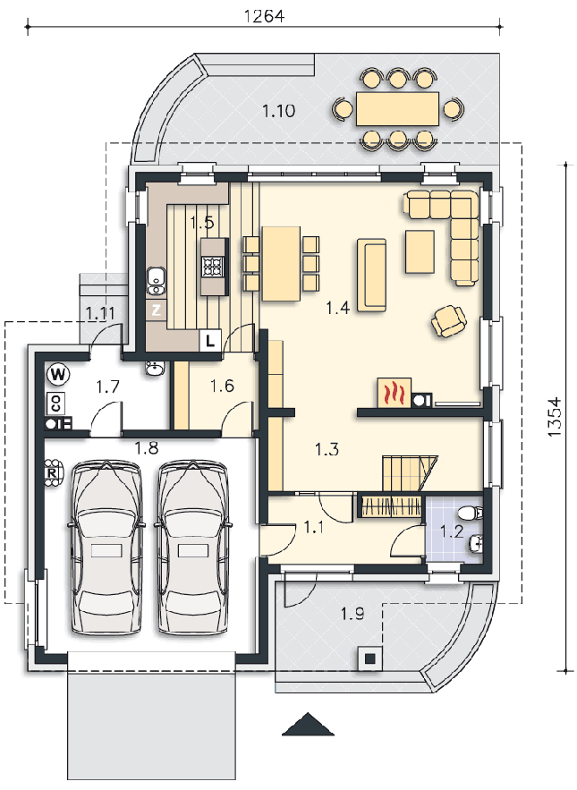 Rzut parteru POW. 113,9 m²