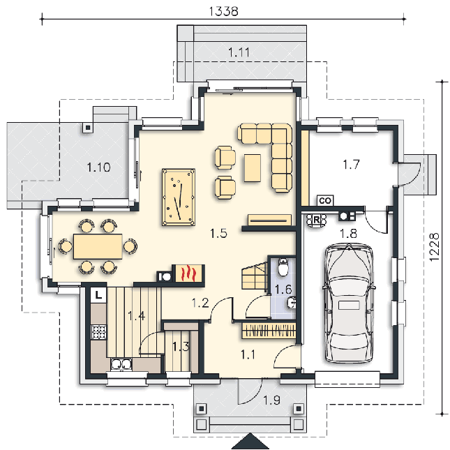 Rzut parteru POW. 97,4 m²