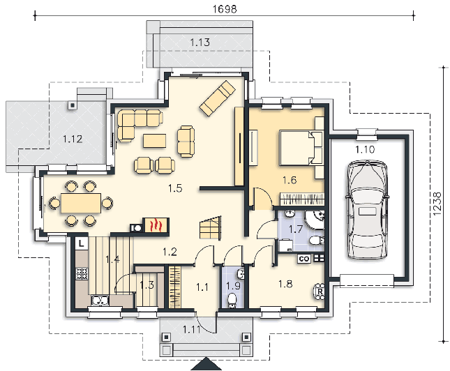 Rzut parteru POW. 118,7 m²