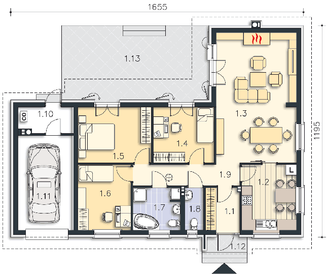 Rzut parteru POW. 121,3 m²