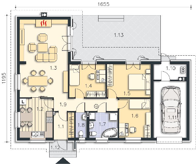 Rzut parteru lustro POW. 121,3 m²