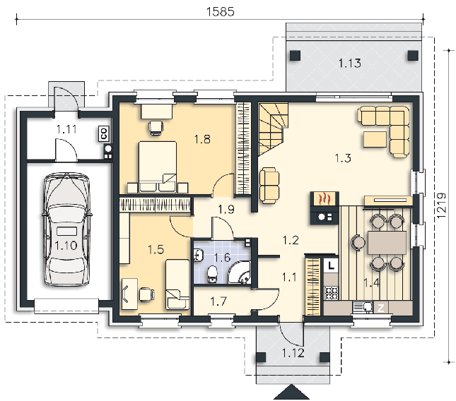 Rzut parteru POW. 112,9 m²
