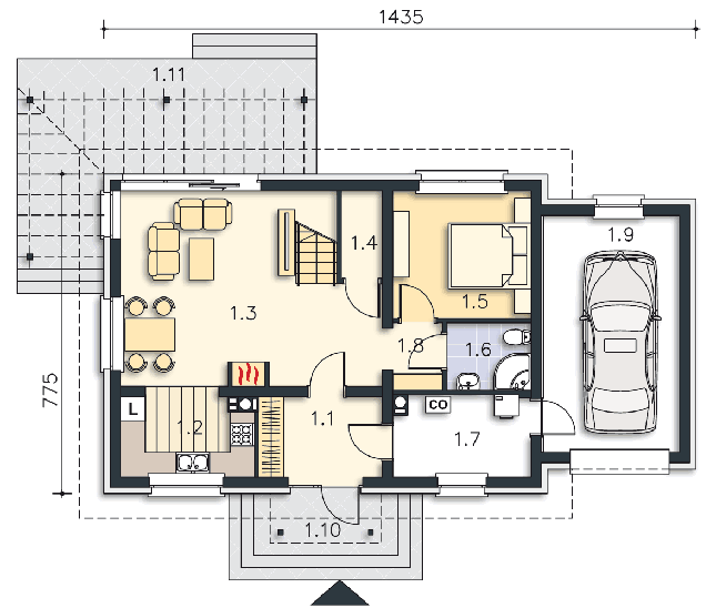 Rzut parteru POW. 82,8 m²