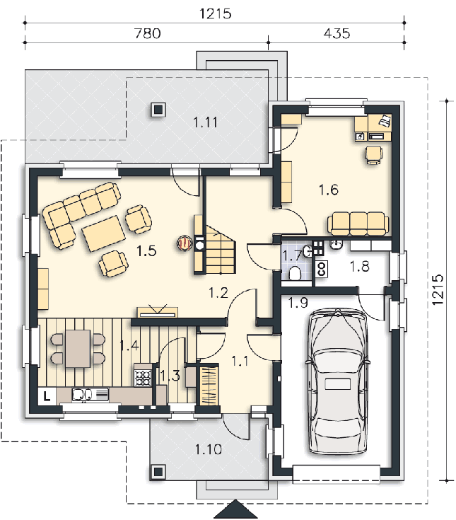 Rzut parteru POW. 91,3 m²