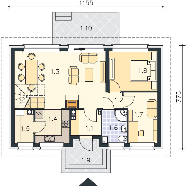 Rzut parteru POW. 67,5 m²