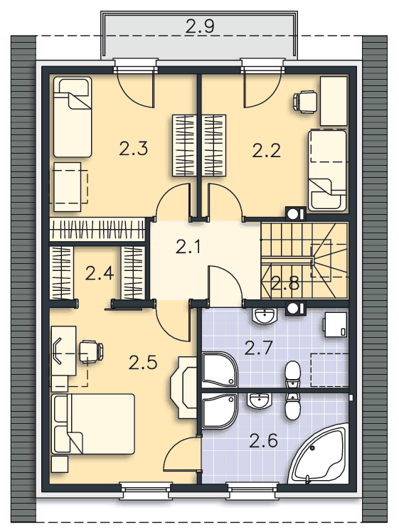 Rzut poddasza lustro POW. 74,2 m²