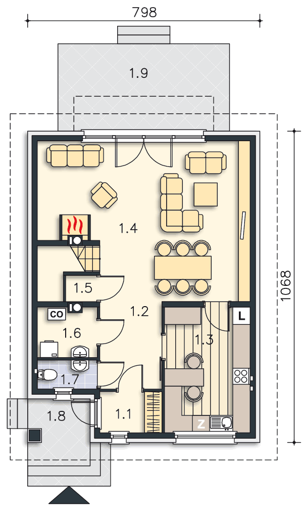 Rzut parteru POW. 63,8 m²