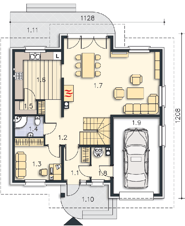 Rzut parteru POW. 100,7 m²