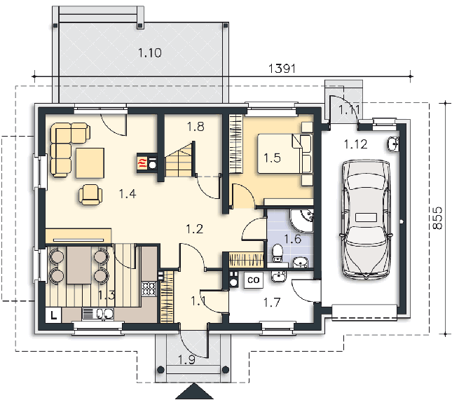 Rzut parteru POW. 92,7 m²