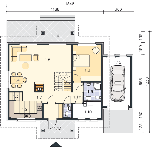Rzut parteru POW. 115,8 m²